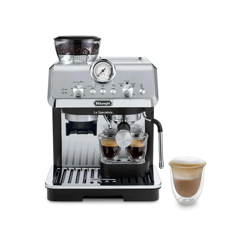 Рожковая кофеварка DeLonghi EC9155.MB Кофеварка, тэмпер, питчер(молочник), портафильтр, две корзины для портафильтра (12 мл, 25мл), подставка под чашку для приготовления эспрессо, игла и кисточка для очистки парового отверстия, декальцинатор