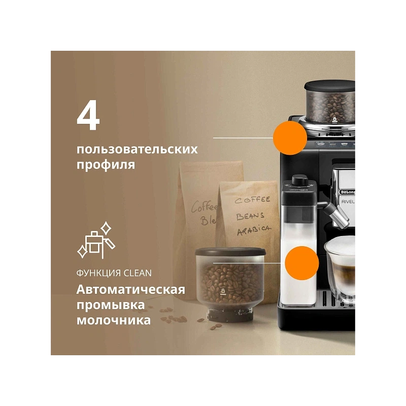 Кофемашина DeLonghi EXAM440.55.B Сменный контейнер для зёрен (2шт.); мерная ложка; полоска для определения жёсткости воды