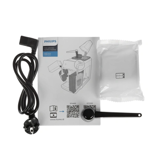 Кофемашина Philips EP5544/50 Series 5500 LatteGo документация, капучинатор, мерная ложка, тест-полоска для определения жесткости воды, фильтр AquaClean