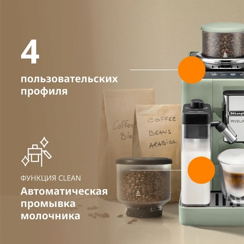 Кофемашина DeLonghi EXAM441.55.GR Сменный контейнер для зёрен (2шт.); мерная ложка; полоска для определения жёсткости воды