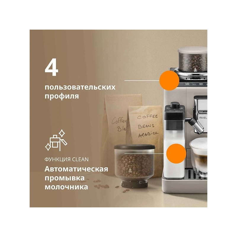 Кофемашина DeLonghi EXAM440.55.BG Сменный контейнер для зёрен (2шт.); мерная ложка; полоска для определения жёсткости воды