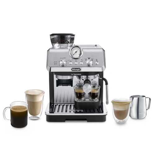 Рожковая кофеварка DeLonghi EC9155.MB Кофеварка, тэмпер, питчер(молочник), портафильтр, две корзины для портафильтра (12 мл, 25мл), подставка под чашку для приготовления эспрессо, игла и кисточка для очистки парового отверстия, декальцинатор
