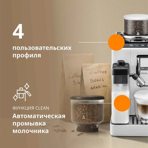 Кофемашина DeLonghi EXAM440.55.W Сменный контейнер для зёрен (2шт.); мерная ложка; полоска для определения жёсткости воды