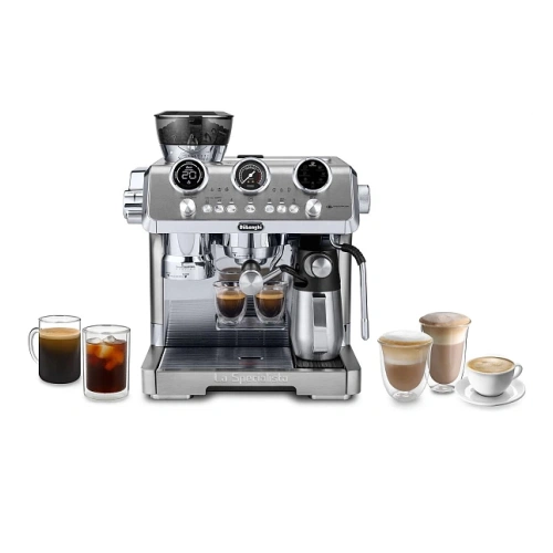 Рожковая кофеварка DeLonghi EC9885.M Кувшин для приготовления латте-крема (питчер+насадка для вспенивания молока LatteCrema Hot ), портафильтр, корзины для портафильтра (4 шт.), средство для удаления накипи, ёршик для очищения отверстий, игла для очистки 