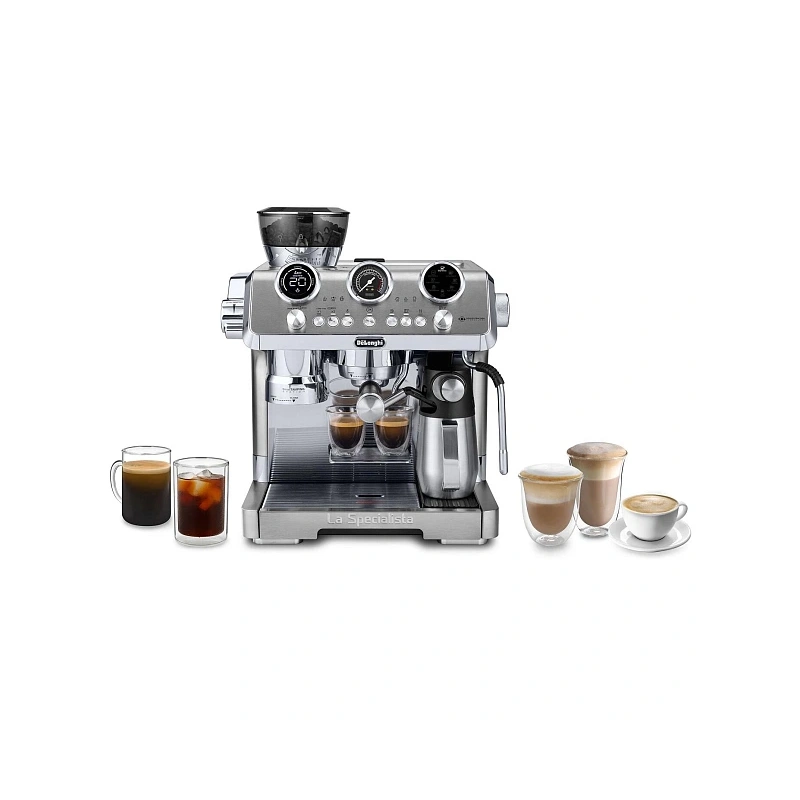 Рожковая кофеварка DeLonghi EC9885.M Кувшин для приготовления латте-крема (питчер+насадка для вспенивания молока LatteCrema Hot ), портафильтр, корзины для портафильтра (4 шт.), средство для удаления накипи, ёршик для очищения отверстий, игла для очистки 