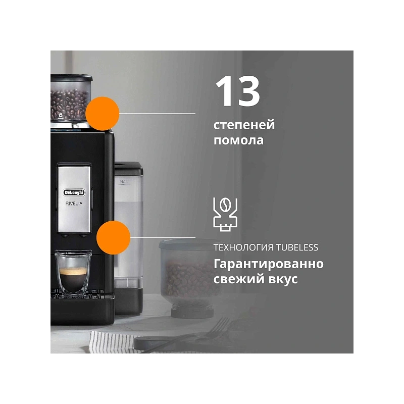 Кофемашина DeLonghi EXAM440.35.B Сменный контейнер для зёрен (2шт.); мерная ложка; полоска для определения жёсткости воды